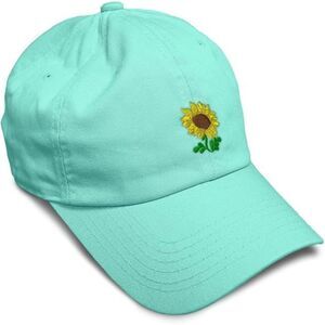 Unisex Mint Design Only 100% Cotton Sunflower Embroidery Adjustable Baseball Cap